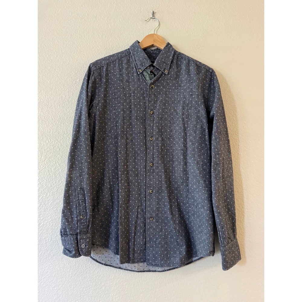 Massimo Dutti Shirt Micro Dot Button Down Long Sleeve Small Blue Excellent